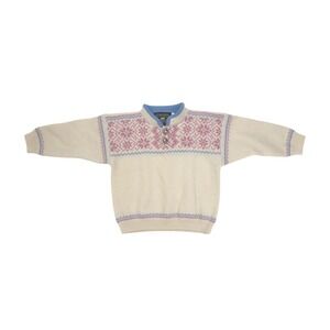 Norlender Kids Norwegian Wool Sweater Cream Pink Blue Fair Isle Fleece Neck 4